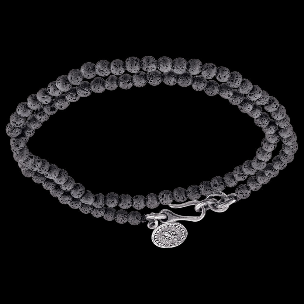 SAVE BRAVE MEN'S STEEL LAVA STONE BEAD SWORD WRAPAROUND BRACELET
