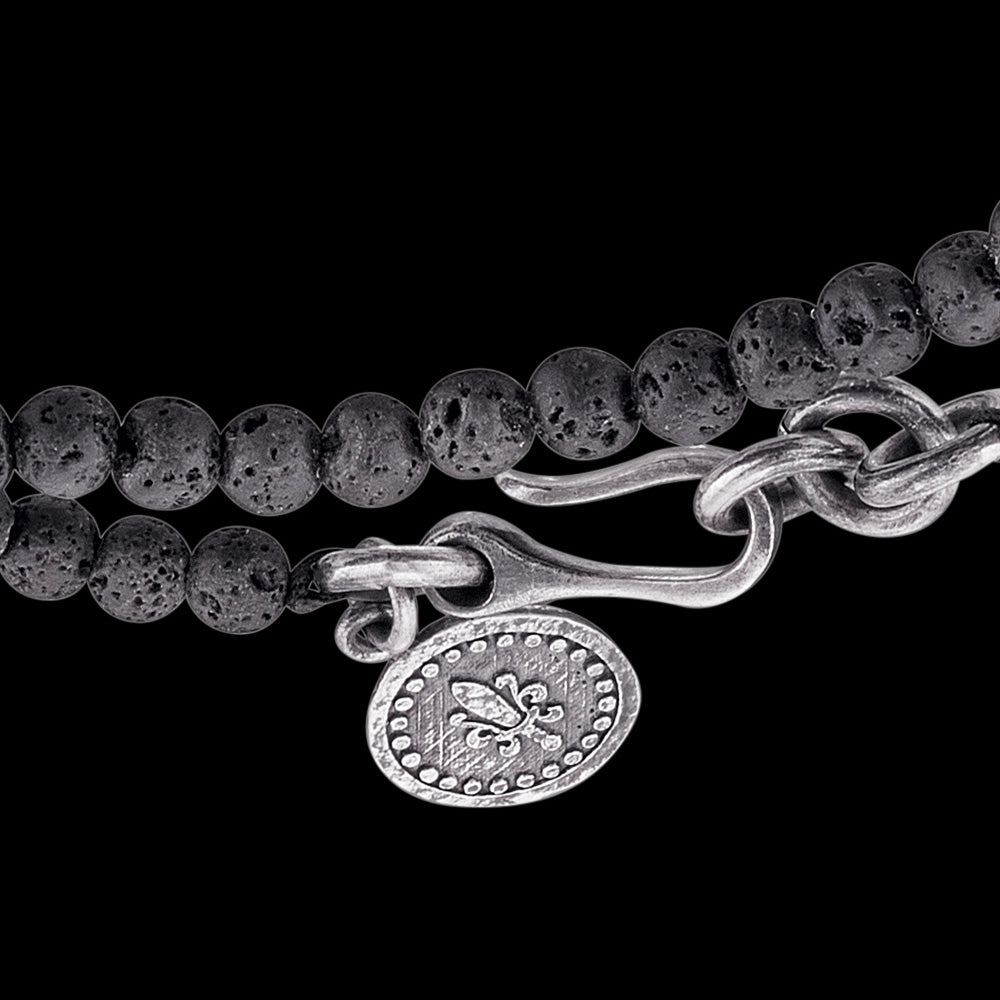 SAVE BRAVE MEN'S STEEL LAVA STONE BEAD SWORD WRAPAROUND BRACELET - CLOSE-UP