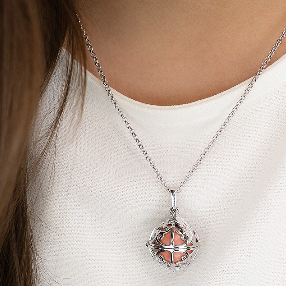 ENGELSRUFER SILVER ROSE GOLD ANGEL WING SOUNDBALL PENDANT - MODEL VIEW