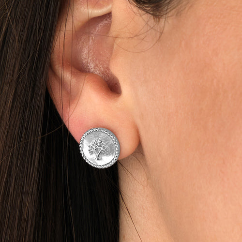 ENGELSRUFER SILVER TREE OF LIFE MOTHER OF PEARL EARRINGS - MODEL VIEW