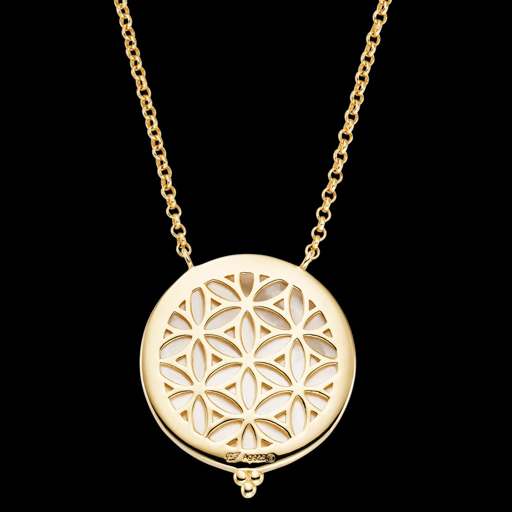 ENGELSRUFER GOLD TREE OF LIFE MOTHER OF PEARL NECKLACE - BACK VIEW