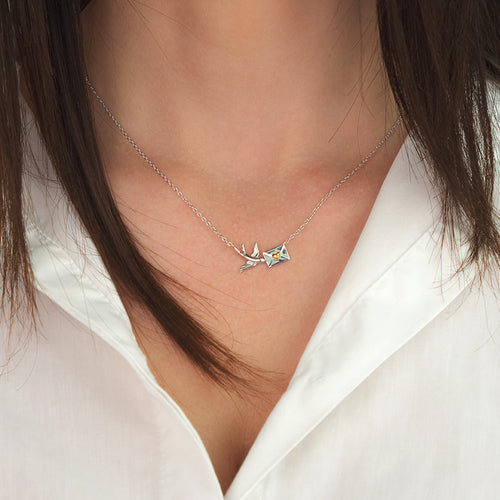 ENGELSRUFER SILVER SWALLOW LOVE LETTER NECKLACE - MODEL VIEW