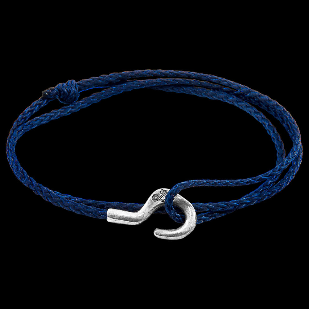ANCHOR & CREW CHARLES SILVER NAVY BLUE ROPE BRACELET