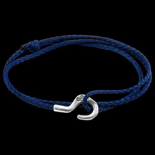 ANCHOR & CREW CHARLES SILVER NAVY BLUE ROPE BRACELET