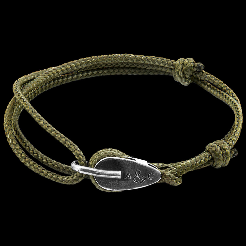 ANCHOR & CREW TYNE SILVER KHAKI GREEN ROPE BRACELET