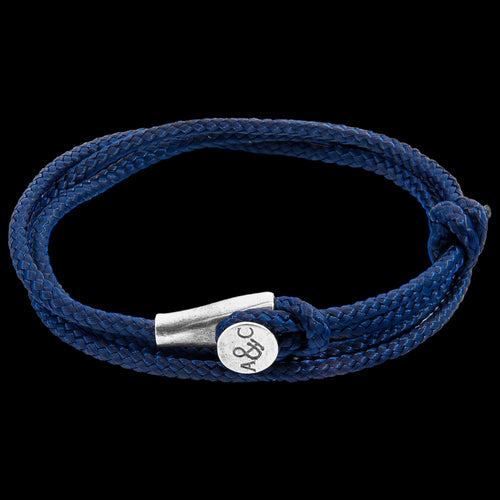 ANCHOR & CREW DUNDEE SILVER NAVY BLUE ROPE BRACELET