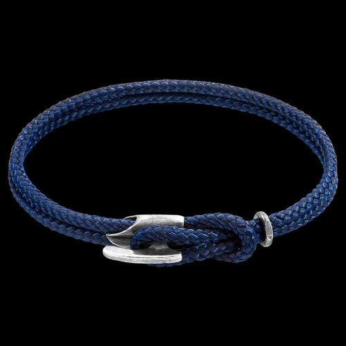 ANCHOR & CREW PADSTOW SILVER NAVY BLUE ROPE BRACELET
