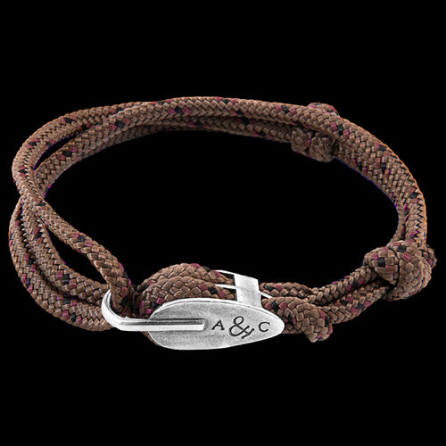 ANCHOR & CREW TYNE SILVER BROWN ROPE BRACELET