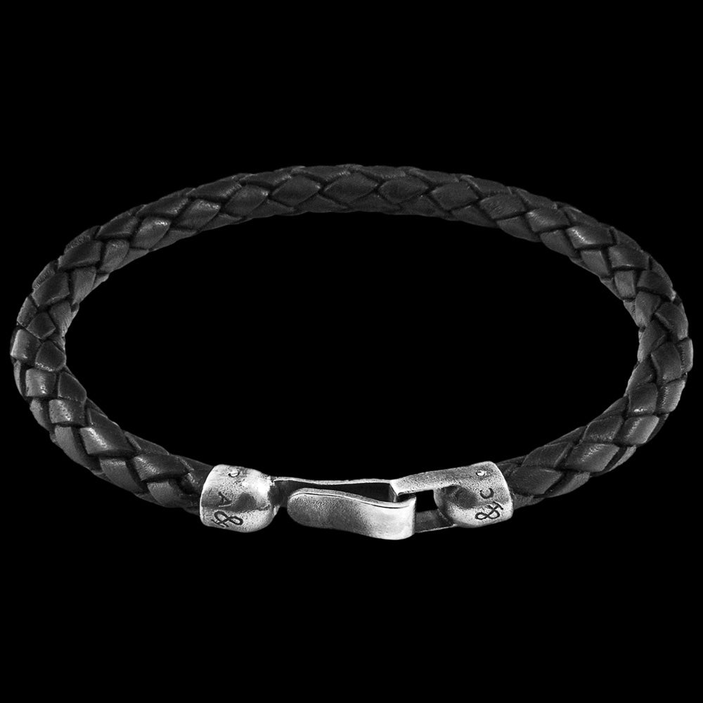 ANCHOR & CREW SKYE SILVER BLACK BRAIDED LEATHER BRACELET