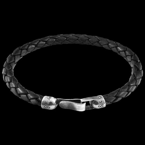 ANCHOR & CREW SKYE SILVER BLACK BRAIDED LEATHER BRACELET