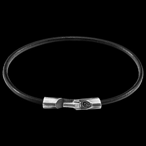 ANCHOR & CREW TALBOT SILVER BLACK LEATHER BRACELET