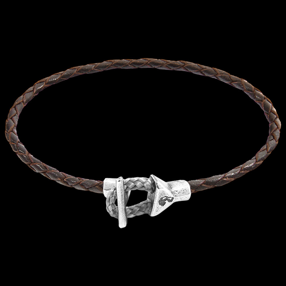 ANCHOR & CREW CULLEN SILVER DARK BROWN BRAIDED LEATHER BRACELET