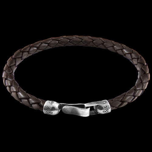 ANCHOR & CREW SKYE SILVER DARK BROWN BRAIDED LEATHER BRACELET