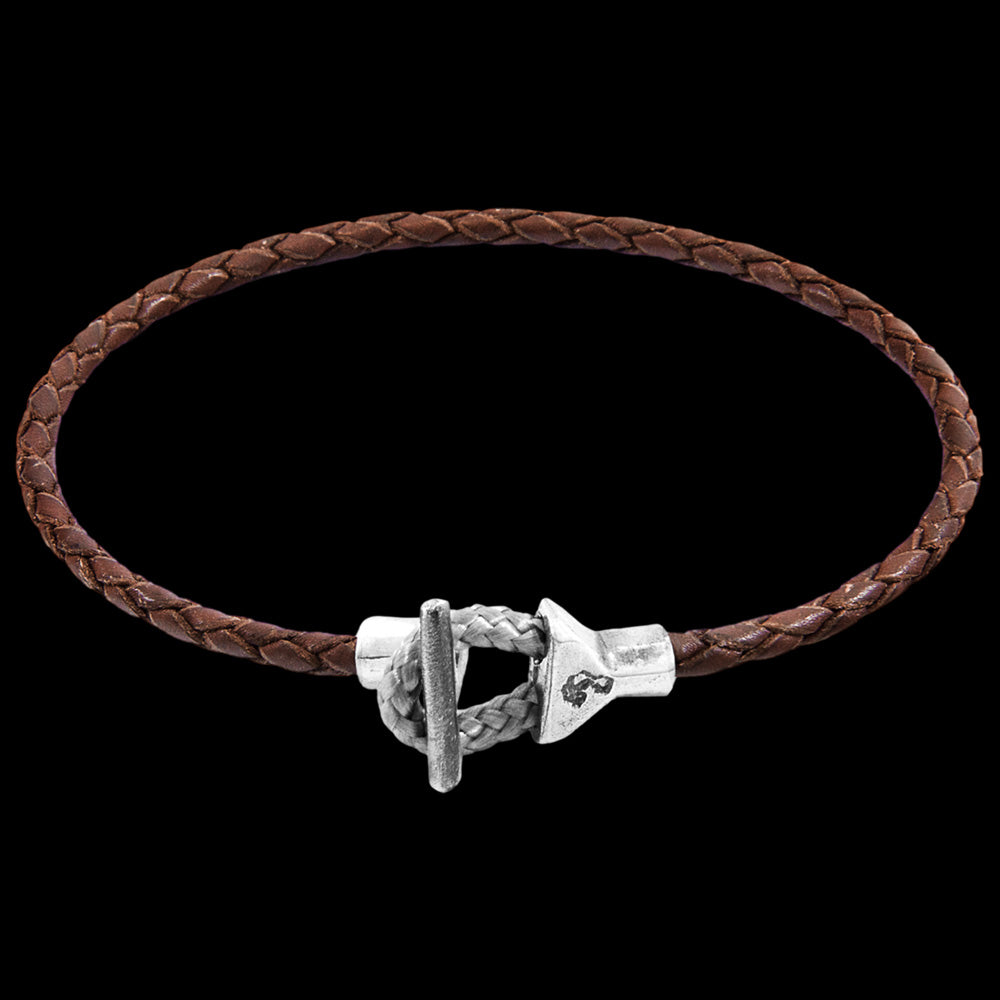 ANCHOR & CREW CULLEN SILVER BROWN BRAIDED LEATHER BRACELET