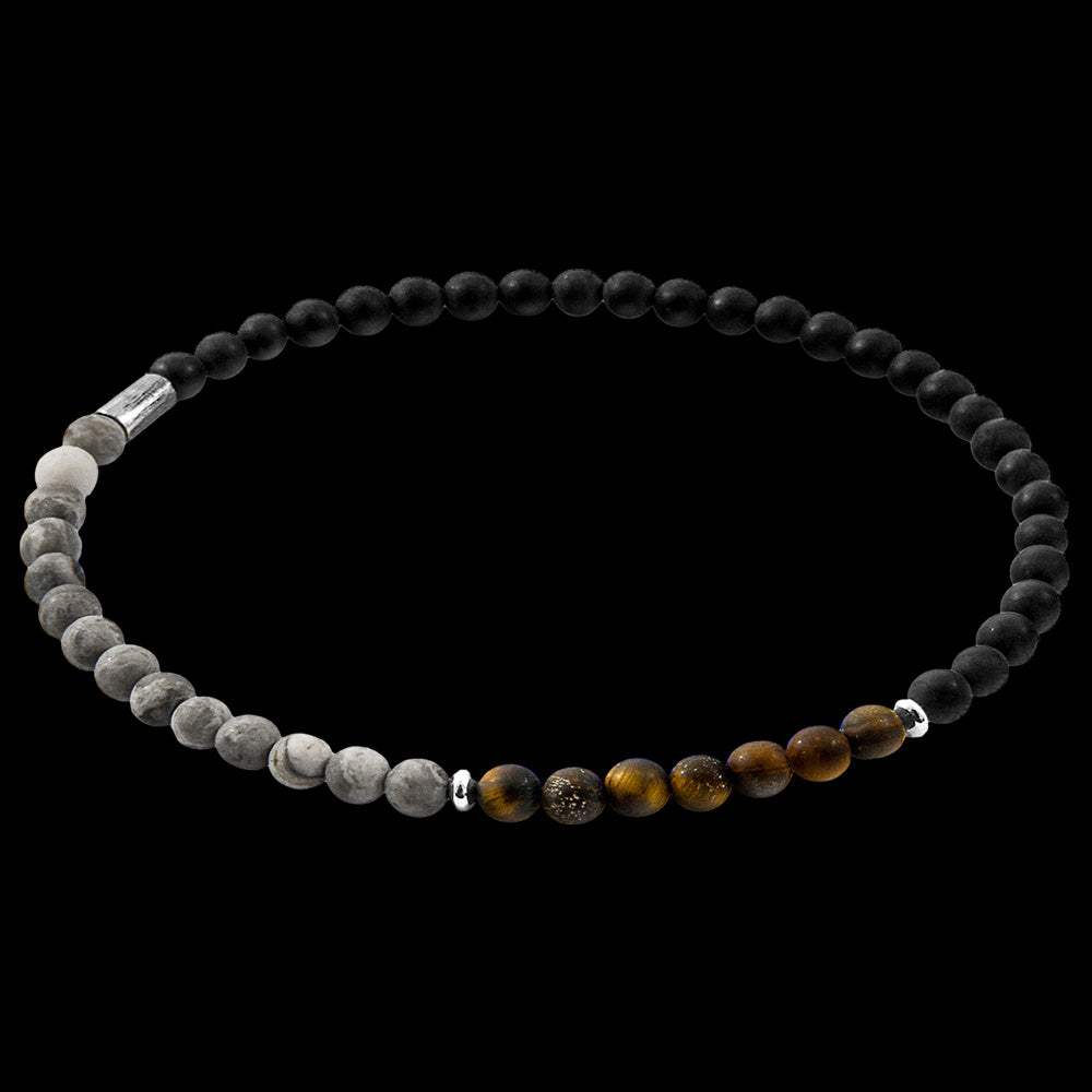 ANCHOR & CREW JOSHUA ONYX GREY JASPER & TIGER EYE STONE BRACELET