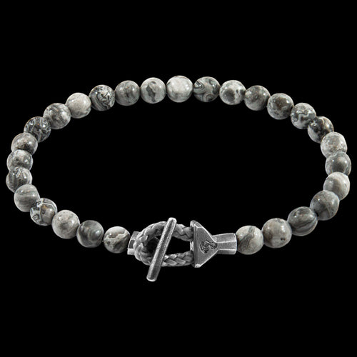 ANCHOR & CREW MANTARO SILVER GREY JASPER STONE BRACELET