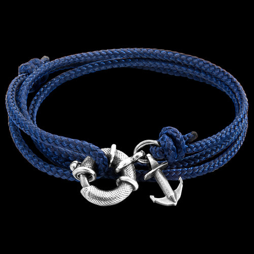 ANCHOR & CREW CLYDE SILVER NAVY BLUE ROPE BRACELET