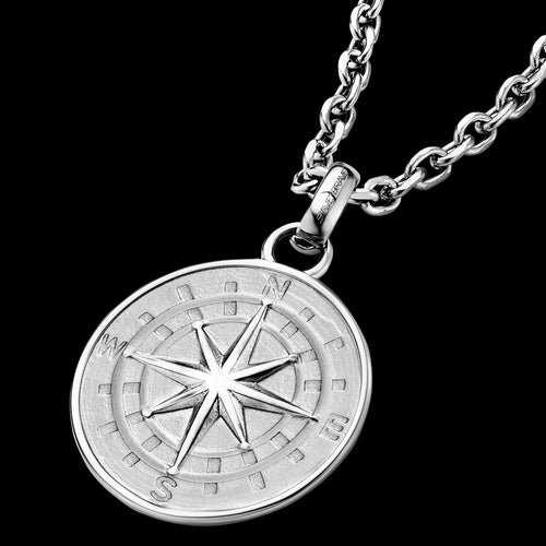 SAVE BRAVE NORTH STAR COMPASS STEEL MEN'S MEDALLION NECKLACE