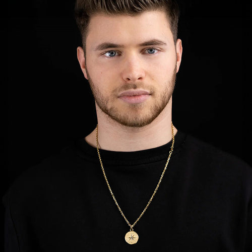 North Star Compass Gold Men's Medallion Necklace | Save Brave Australia