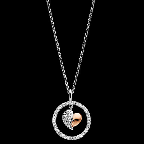 Rose Gold Angel Wing Heart CZ Halo Necklace | Engelsrufer Australia