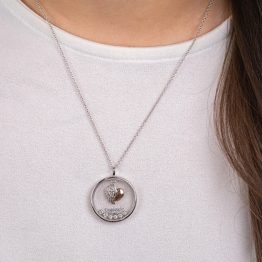 Woman Wearing Rose Gold Angel Wing Heart Glass Locket Necklace | Engelsrufer Australia