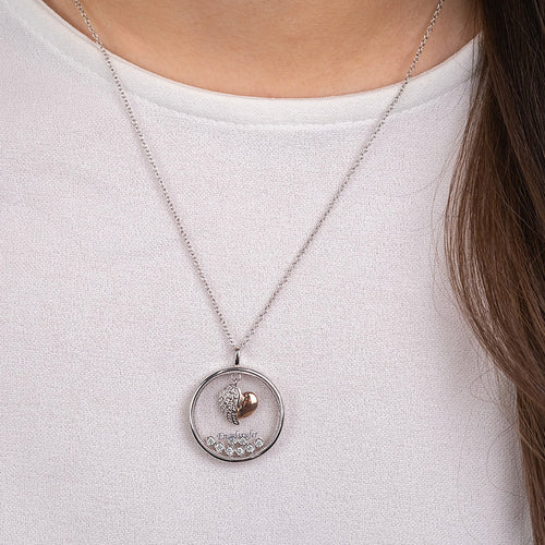Woman Wearing Rose Gold Angel Wing Heart Glass Locket Necklace | Engelsrufer Australia