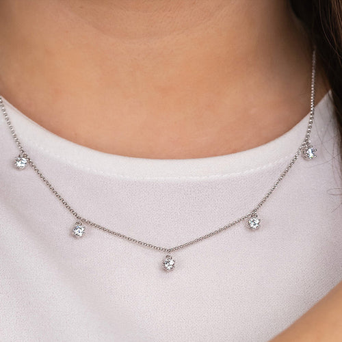 Woman Wearing Shiny Gems Sterling Silver CZ Necklace | Engelsrufer Australia