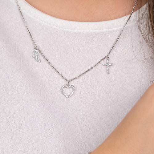 ENGELSRUFER FAITH LOVE HOPE WING HEART CROSS CZ NECKLACE