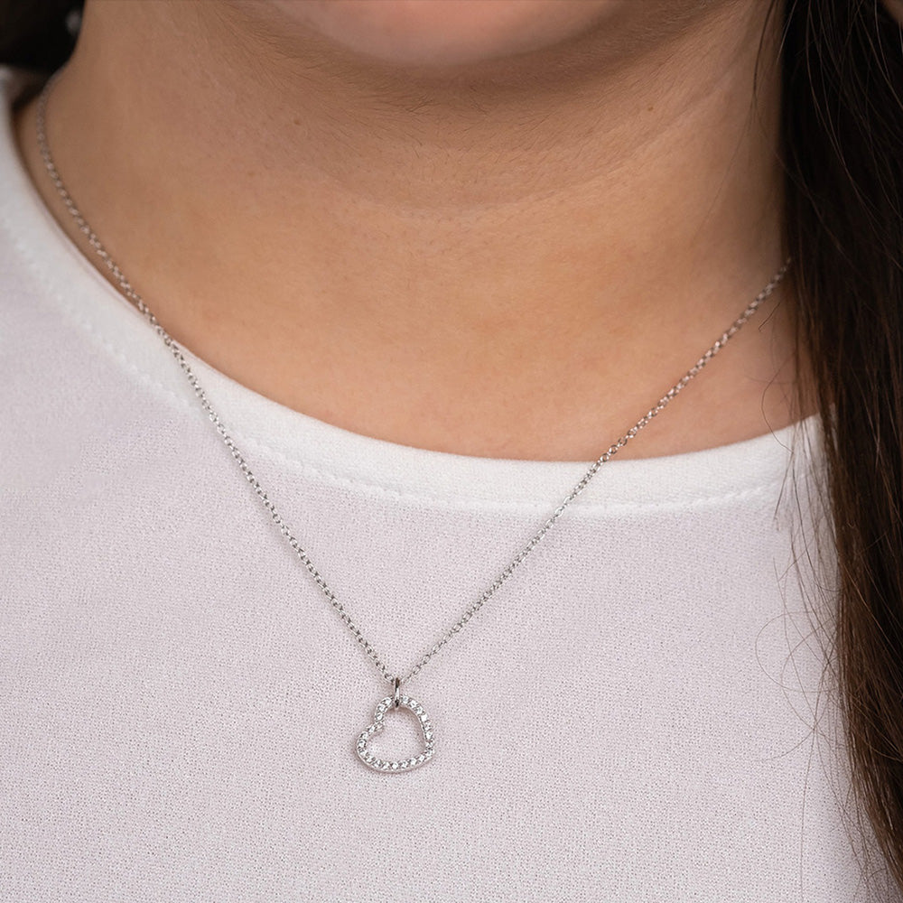 ENGELSRUFER SILVER SMALL SHINY HEART PAVE CZ NECKLACE