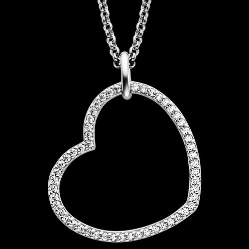 ENGELSRUFER SILVER LARGE SHINY HEART PAVE CZ NECKLACE