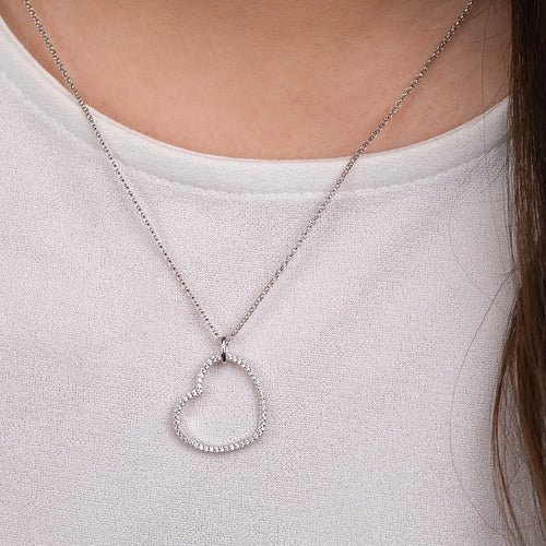ENGELSRUFER SILVER LARGE SHINY HEART PAVE CZ NECKLACE