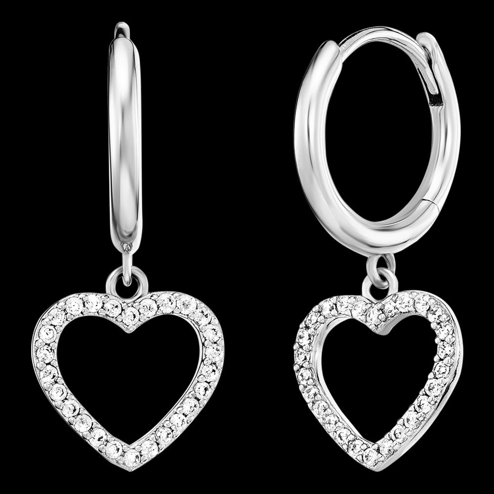 ENGELSRUFER SILVER SHINY HEART PAVE CZ HOOP EARRINGS