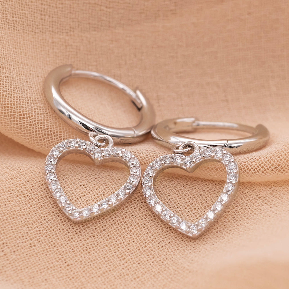 ENGELSRUFER SILVER SHINY HEART PAVE CZ HOOP EARRINGS - BEAUTY VIEW