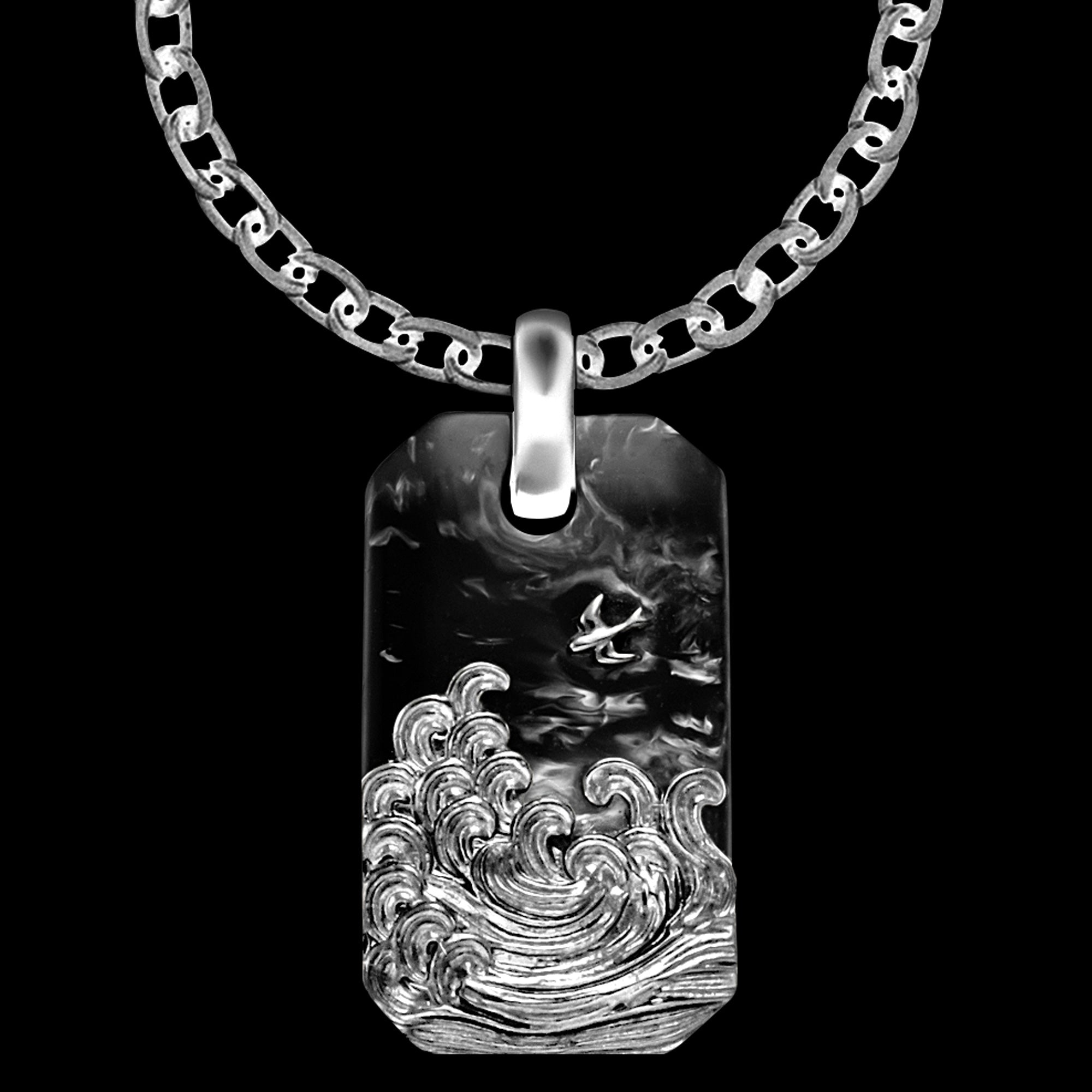 Front View Save Brave Midnight Ocean Men's Steel Necklace