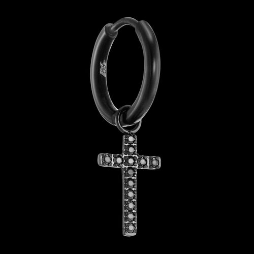 Steel Black CZ Dangle Cross Men’s Hoop Earring | Save Brave Australia