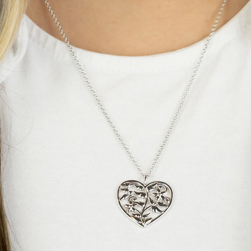 Woman Wearing Sterling Silver Angel Wing Tree Of Life Necklace