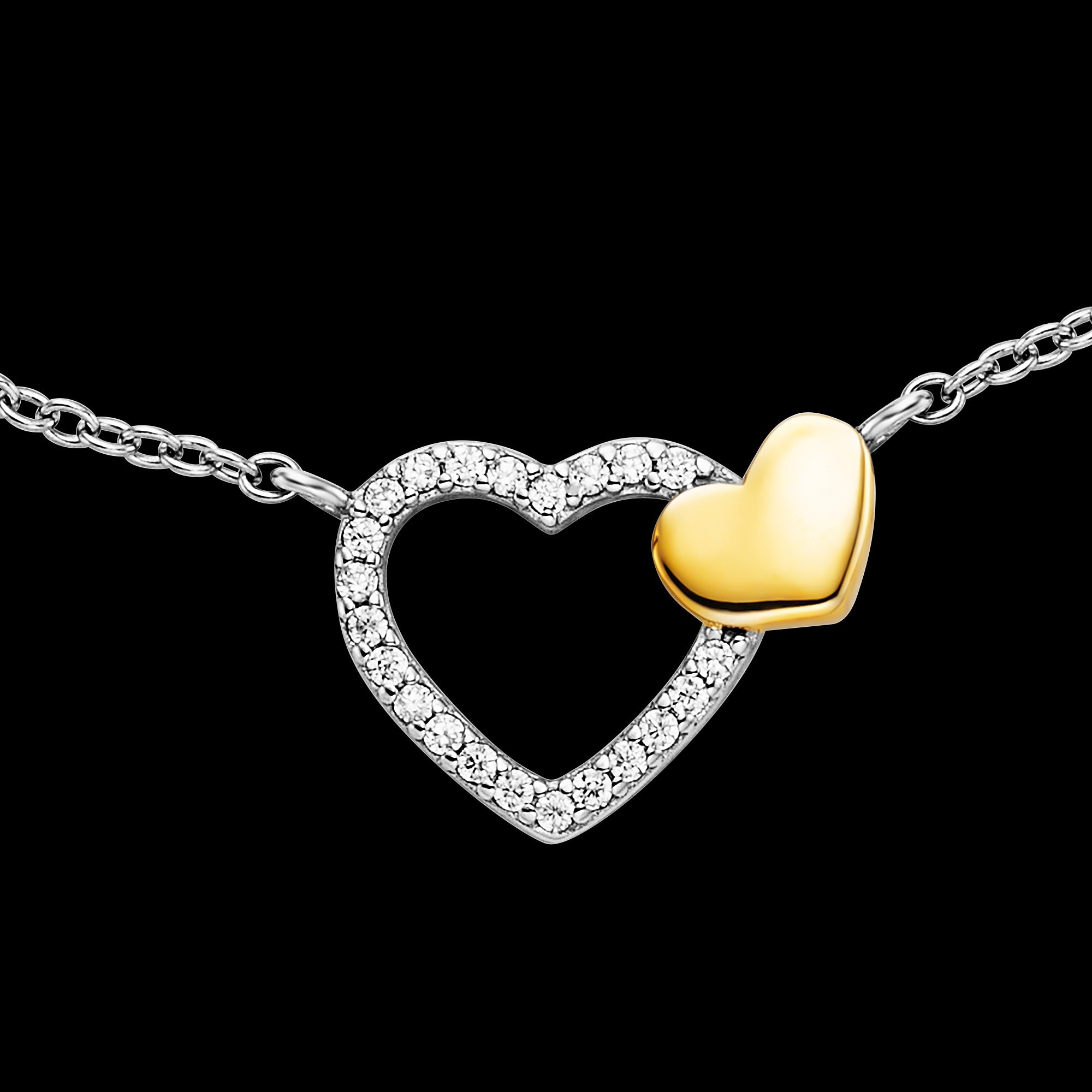 Close Up Silver & Gold Heart Beat CZ Bracelet