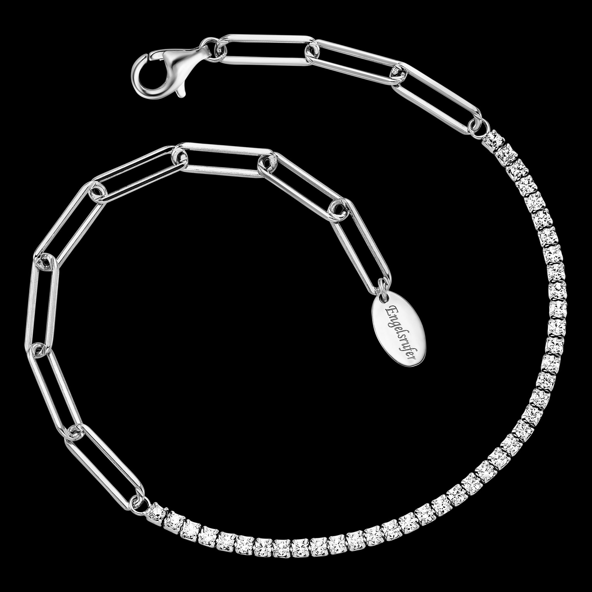 Sterling Silver Paper Clip Shiny CZ Charm Bracelet | Engelsrufer Australia