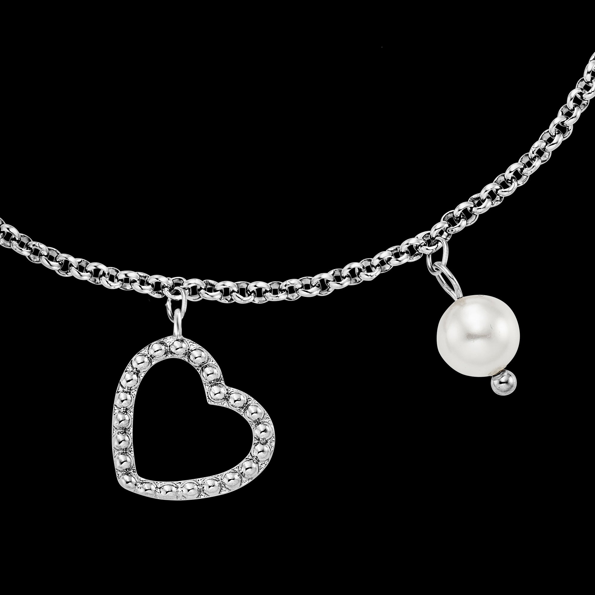 Close Up Stainless Steel Heart & Pearl Anklet