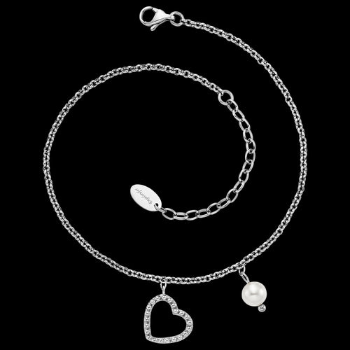 Stainless Steel Heart & Pearl Anklet | Engelsrufer Australia