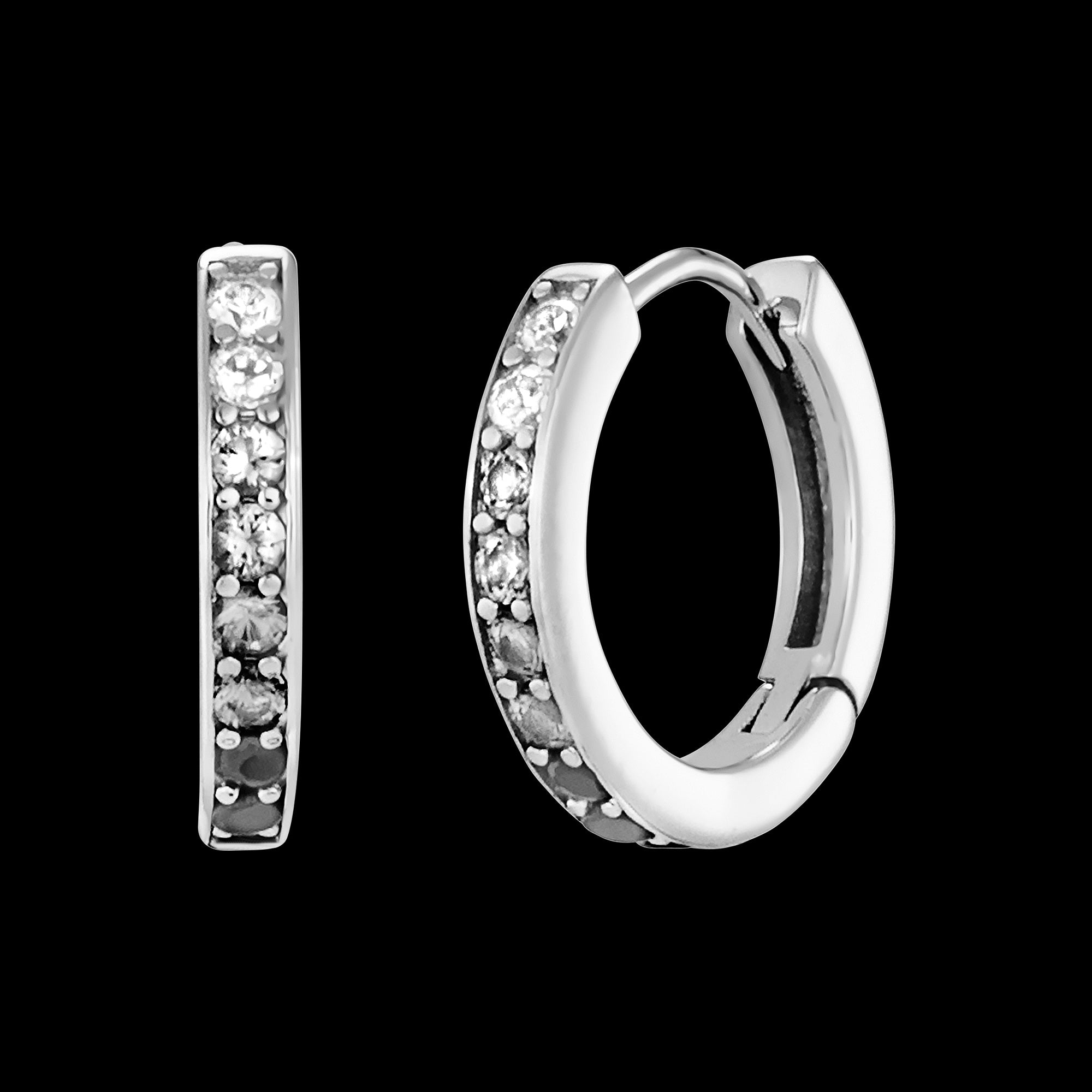 ENGELSRUFER SILVER DARK SHADE 13MM CZ HOOP EARRINGS