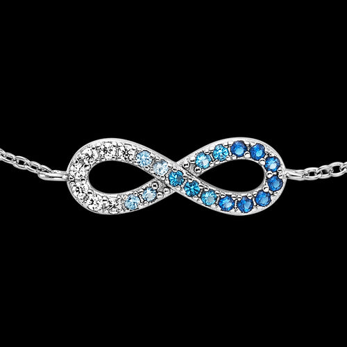 Close Up Sterling Silver Ocean Blue Infinity CZ Bracelet