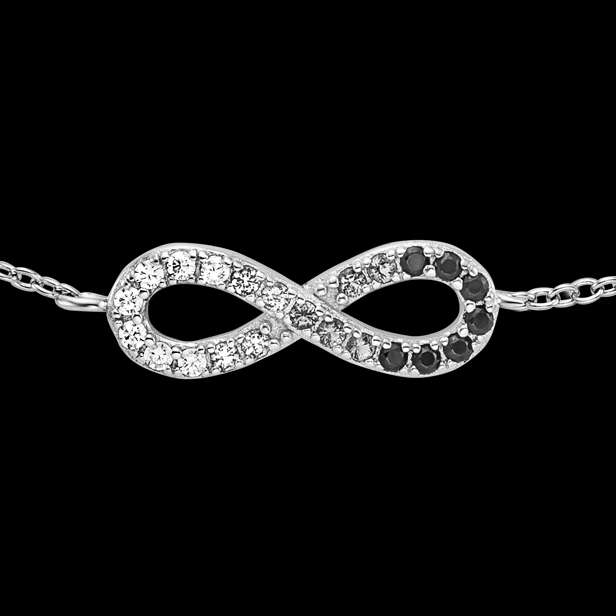 Close Up Sterling Silver Dark Shade Infinity CZ Bracelet