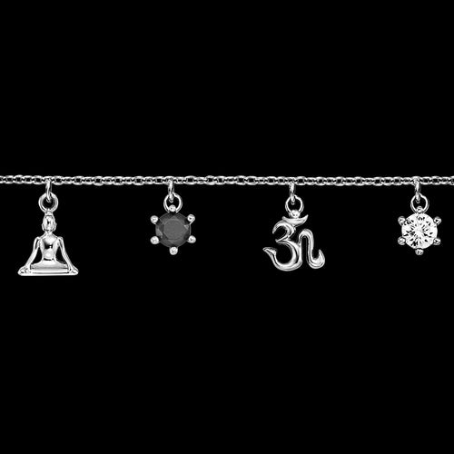 Close Up Silver Yin Yang Buddha Om Balance CZ Bracelet