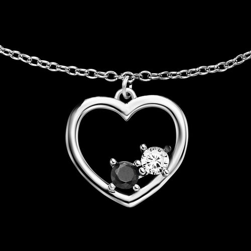 Close Up Sterling Silver Dark Shade Yin Yang Open Heart CZ Bracelet