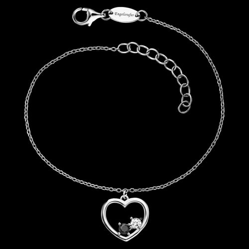 Sterling Silver Dark Shade Yin Yang Open Heart CZ Bracelet | Engelsrufer Australia