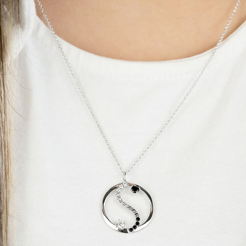 Woman Wearing Sterling Silver Yin Yang Balance CZ Necklace