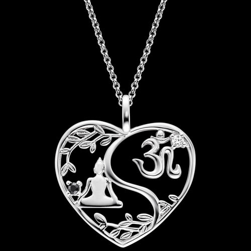 Sterling Silver Yin Yang Buddha Om Heart CZ Leaf Necklace | Engelsrufer Australia