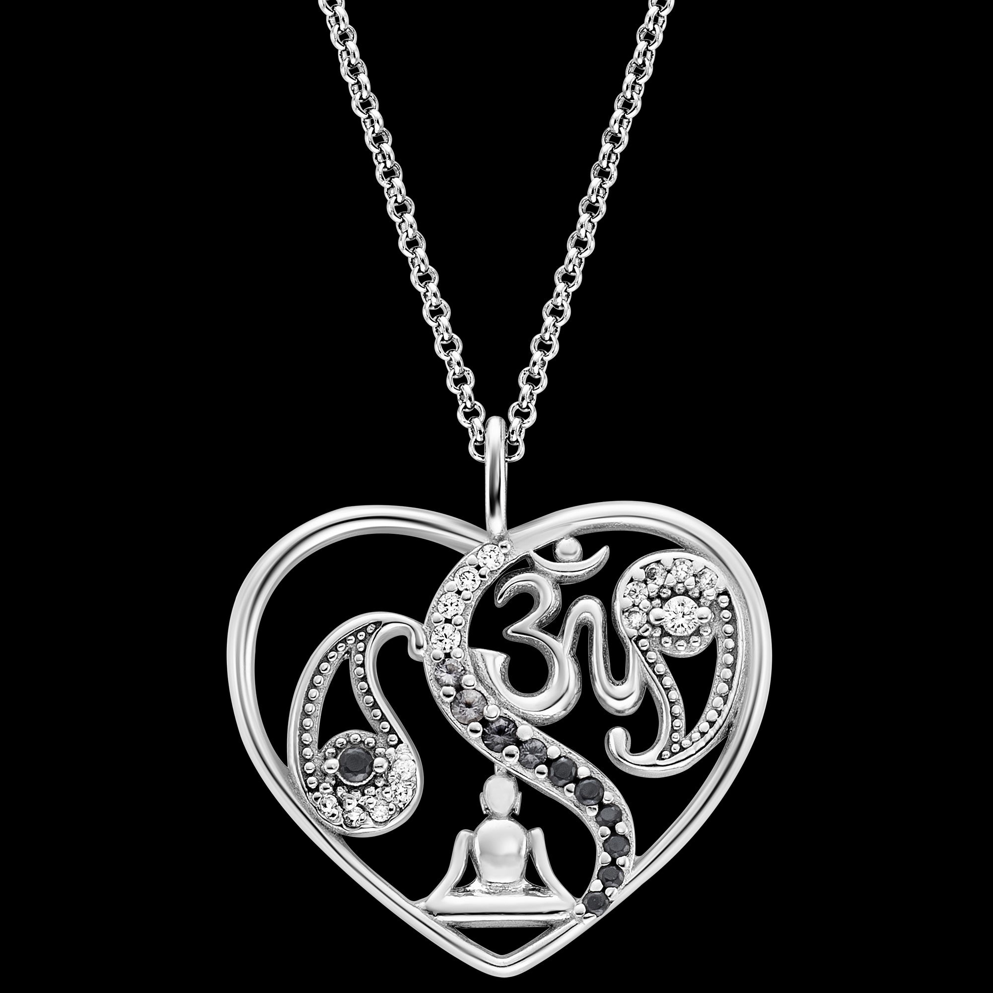 Silver Yin Yang Balance Buddha Om Heart CZ Necklace | Engelsrufer Australia