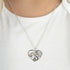 Woman Wearing Silver Yin Yang Balance Buddha Om Heart CZ Necklace
